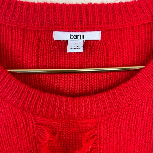 Bar III Red Fringe Sweater, Large - Picture 4 of 6